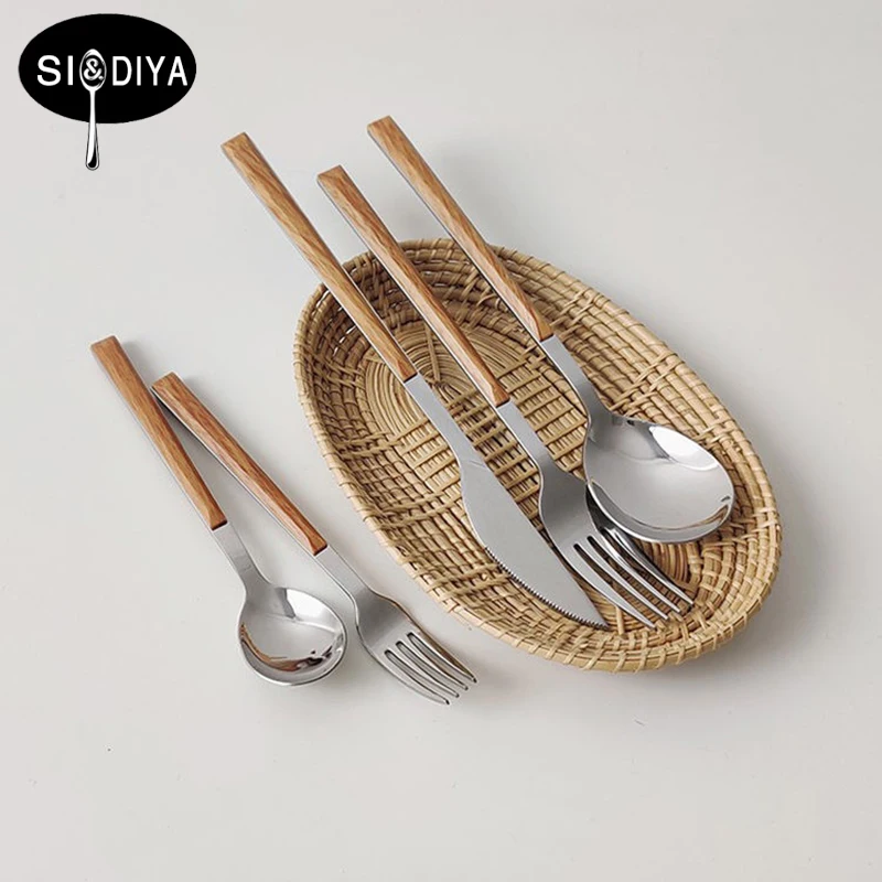 Five-Piece Stainless Steel Imitation Wood Handle Cutlery Set Cutlery Clip Western Cutlery Knife Fork Tea Spoon Silverware
Five-Piece Stainless Steel Imitation Wood Handle Cutlery Set Cutlery Clip Western Cutlery Knife Fork Tea Spoon Silverware