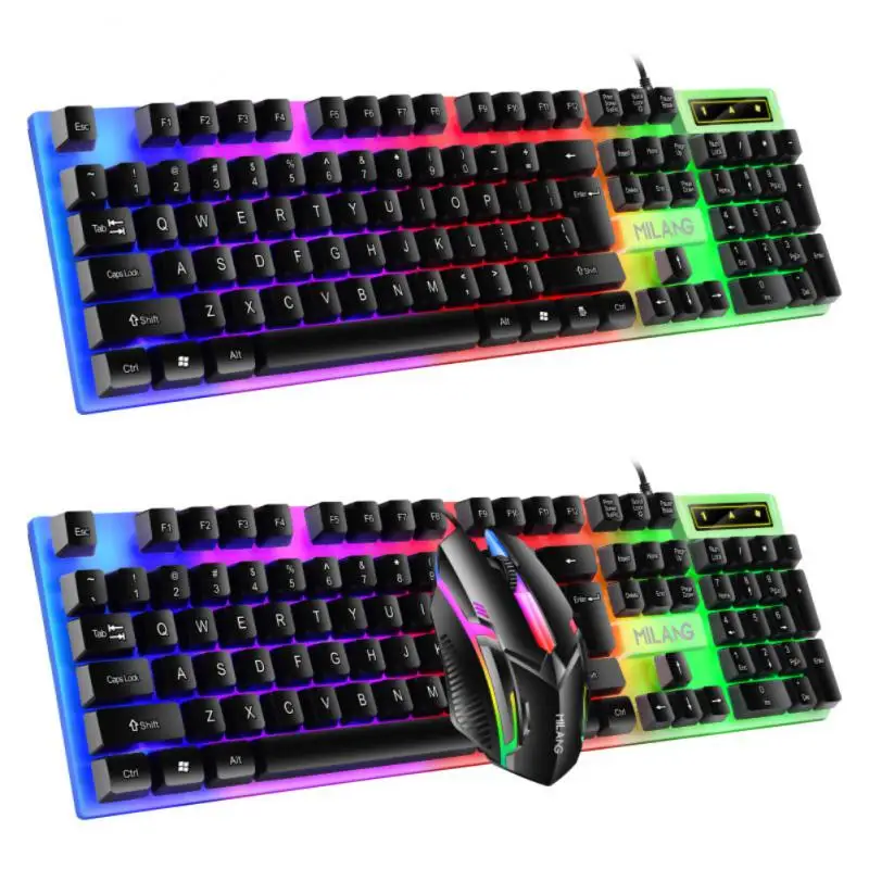

Игровая клавиатура и мышь, набор с RGB светодиодной подсветкой, 104 клавиш, проводная Водонепроницаемая игровая клавиатура, мышь, ноутбук, настольный ПК, планшет