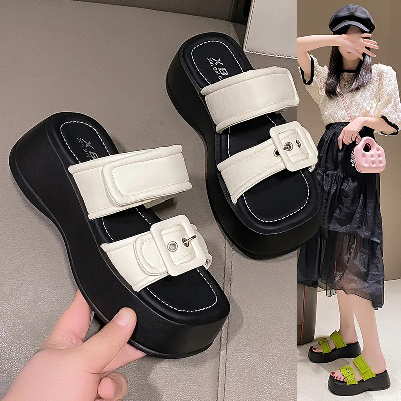 

Shoes Woman's Slippers Shale Female Beach Slides Low Fashion Platform 2023 Sabot Luxury Hoof Heels Rome Basic Rubber PU Fabric