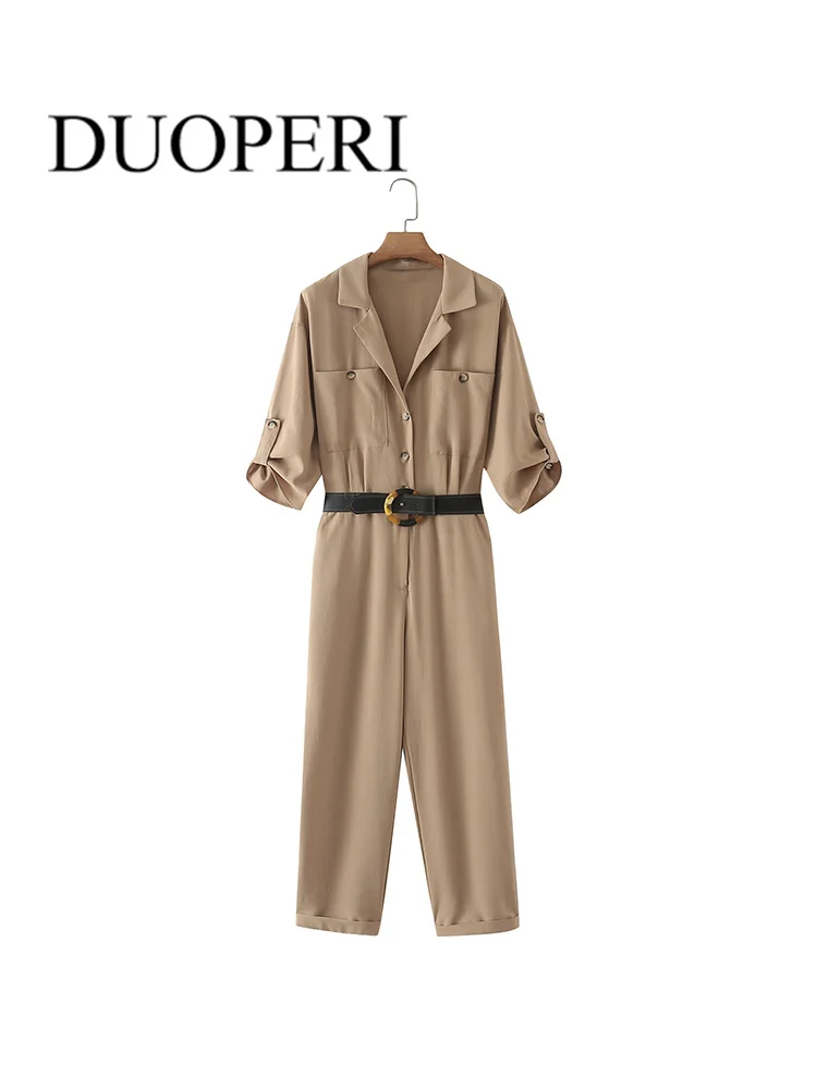 DUOPERI Women Fashion Jumpsuits With Belt Vintage Short Sleeve Single Breasted Female Playsuits Mujer Chic Outfits
DUOPERI Women Fashion Jumpsuits With Belt Vintage Short Sleeve Single Breasted Female Playsuits Mujer Chic Outfits