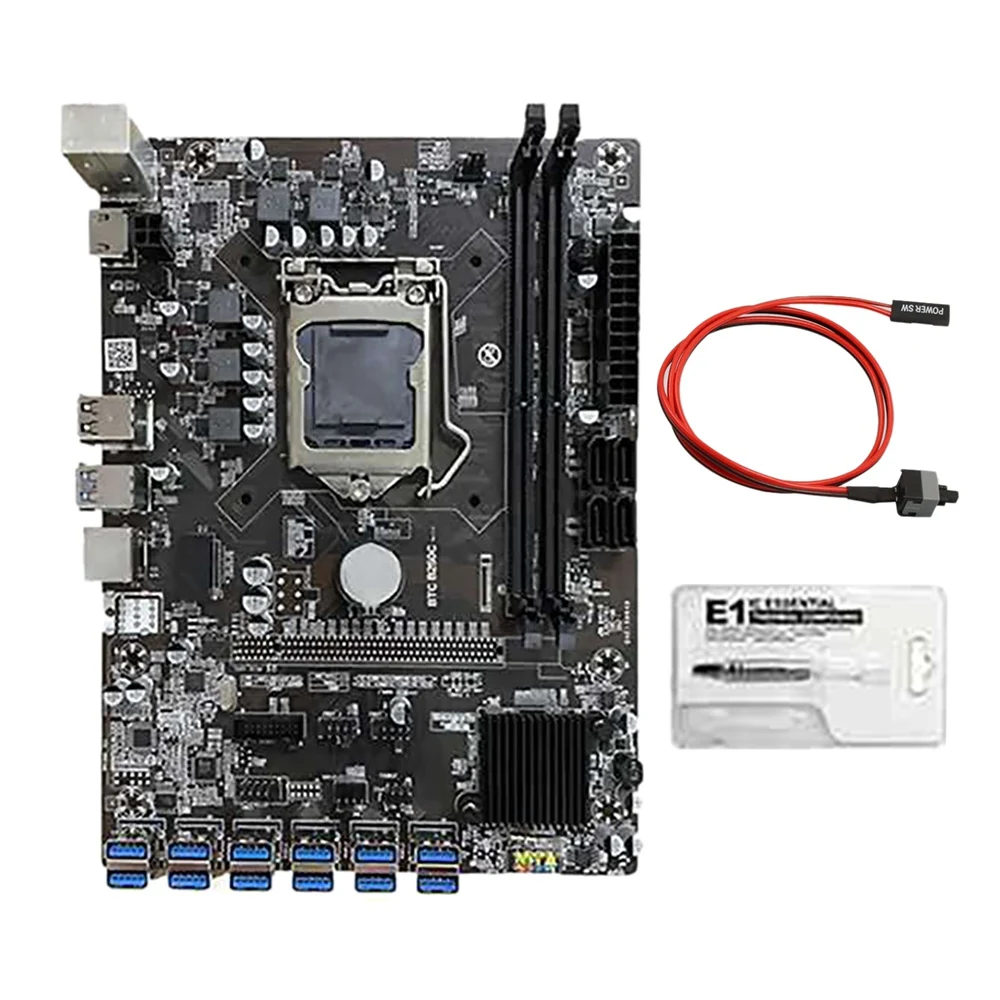 B250C Mining Motherboard with Thermal Grease+Switch Cable 12 USB3.0 to PCIE Slot LGA1151 SATA3.0 Support DDR4 DIMM RAM
B250C Mining Motherboard with Thermal Grease+Switch Cable 12 USB3.0 to PCIE Slot LGA1151 SATA3.0 Support DDR4 DIMM RAM