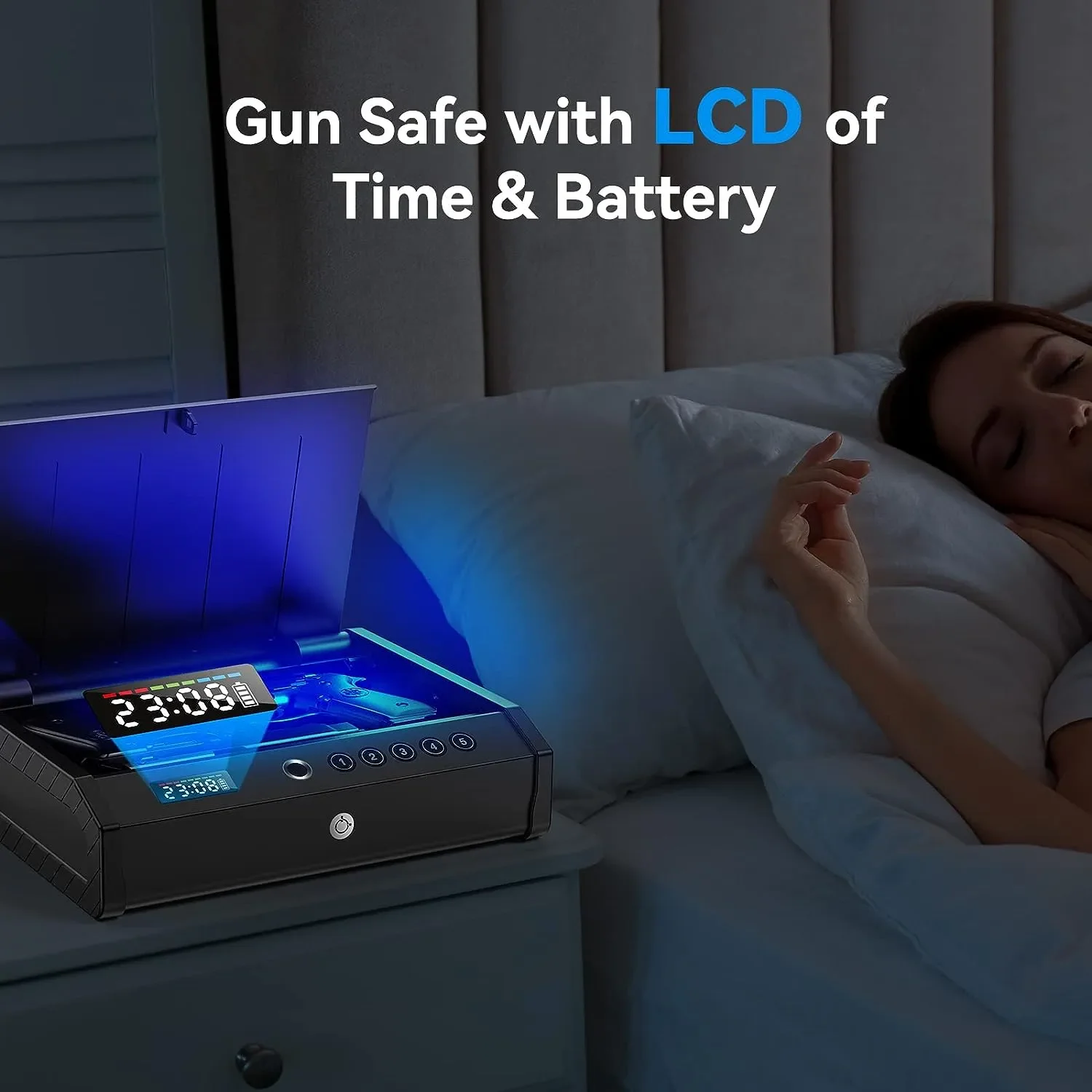

Gun Safe, Biometric Safes for Pistols with LCD Display of Time Battery, Fingerprint Quick Access Handgun Safe Pistol Bedside, Ni