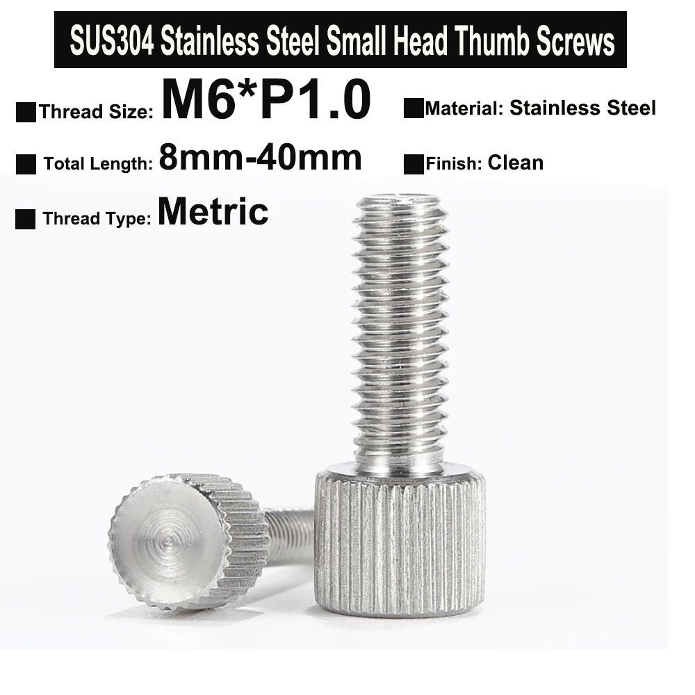 5Pcs-10Pcs M6xP1.0x8mm-40mm SUS304 Stainless Steel Knurled Thumb Screws with Small Head Hand Tighten Thumb Screws
5Pcs-10Pcs M6xP1.0x8mm-40mm SUS304 Stainless Steel Knurled Thumb Screws with Small Head Hand Tighten Thumb Screws
