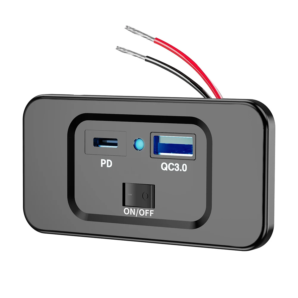 

Двойное зарядное устройство USB PD QC3.0 для автомобиля, розетка для лодки, RV, розетка для быстрой зарядки, светодиодный панель адаптера питания 36 Вт