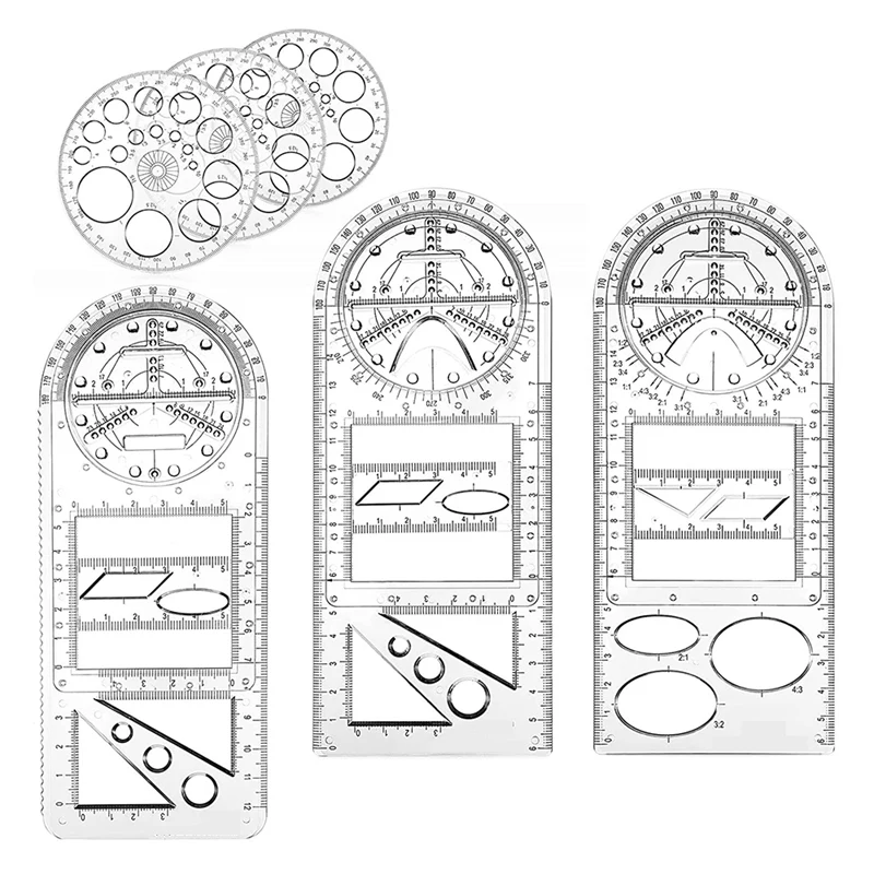 6 Pieces Multifunctional Geometric Ruler Plastic Drawing Template Measuring Tool Mathematics Drawing Ruler
6 Pieces Multifunctional Geometric Ruler Plastic Drawing Template Measuring Tool Mathematics Drawing Ruler