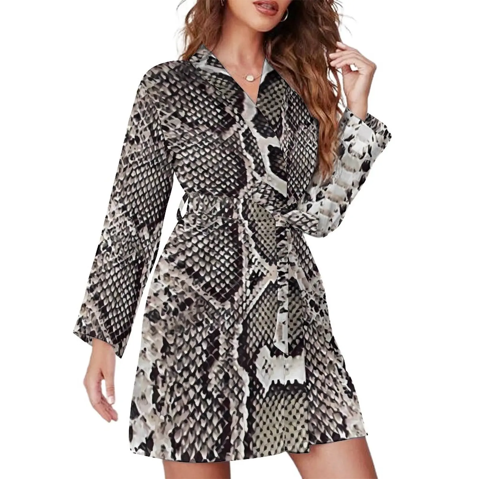 Faux Snakeskin Pajama Robe Female Funny Animal Print Aesthetic Sleepwear Long Sleeve V Neck Pajamas Robes Daily Kawaii Dress 
Faux Snakeskin Pajama Robe Female Funny Animal Print Aesthetic Sleepwear Long Sleeve V Neck Pajamas Robes Daily Kawaii Dress