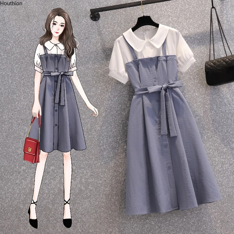 Houthion Women's Dresses Solidmidi Dress Short Sleeve Fashion New Korean Peter pan Collar Knee-Length 
Houthion Women's Dresses Solidmidi Dress Short Sleeve Fashion New Korean Peter pan Collar Knee-Length