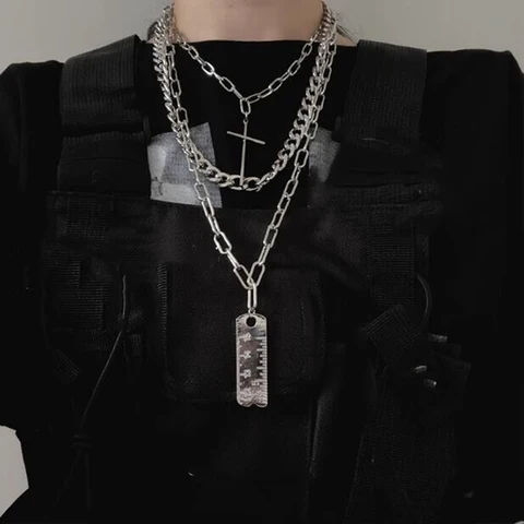 Цепочка с подвеской-крестом для мужчин и женщин, многослойное ожерелье в готическом стиле ретро, серебристая цепь на свитер, Подарочная бижутерия