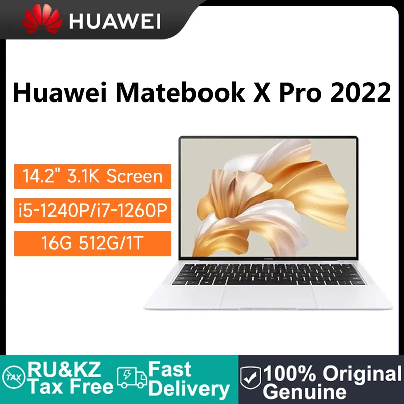

HUAWEI MateBook X Pro 2022 Laptop 14.2 Inch 3.1K TouchScreen Netbook i5-1240P i7-1260P 16GB 512G Intel Iris Xe Graphics Notebook