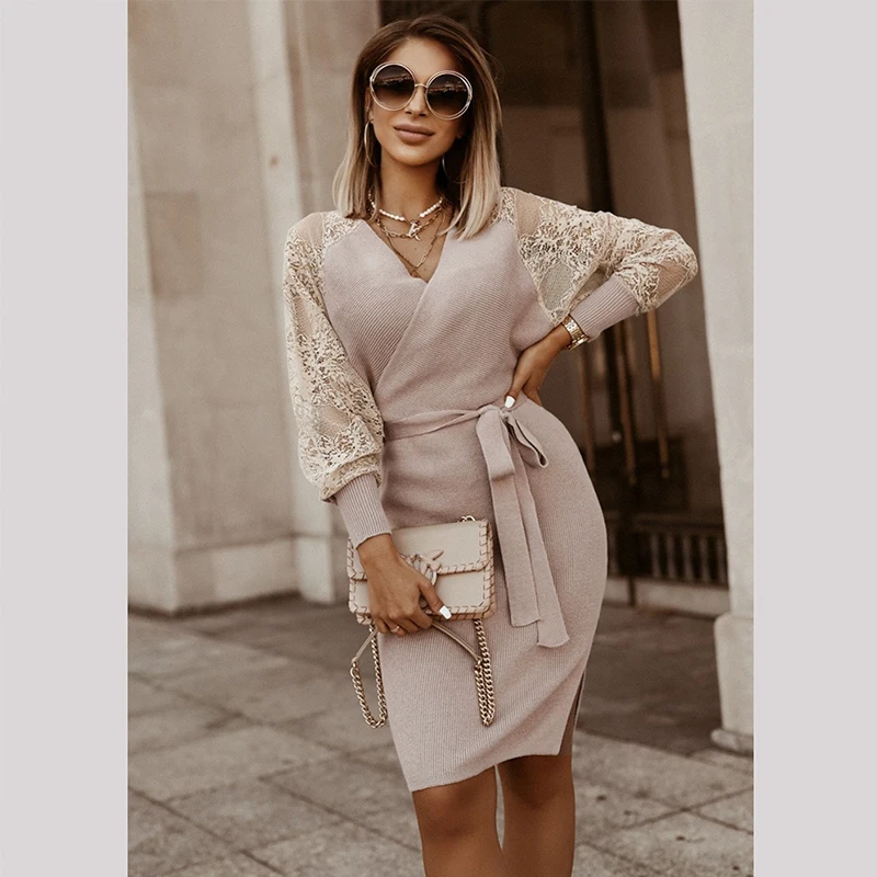 Lace Knitted Women Dress Autumn and Winter New Long-sleeved Slim Fit and Thin Temperament Wool Commuter Female Dress Long Maxi
Lace Knitted Women Dress Autumn and Winter New Long-sleeved Slim Fit and Thin Temperament Wool Commuter Female Dress Long Maxi