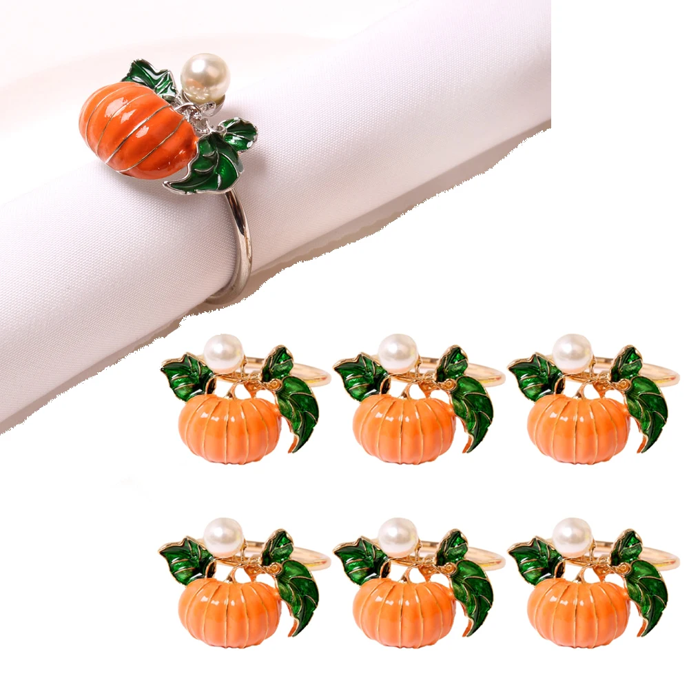 

6Pcs/Lot Thanksgiving Napkin Rings Pumpkin Napkin Holders Fall Napkin Buckle for Halloween Holidays Weddings Party Dinner Table