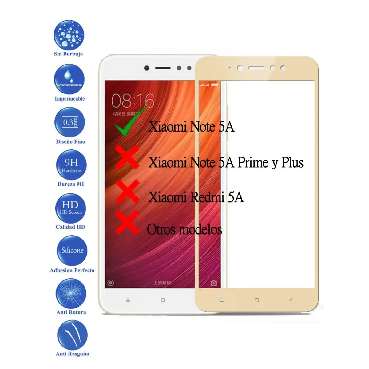 Чехол для ЖК панели протектор экрана закаленное стекло полное Xiaomi Note 5A Prime Gold