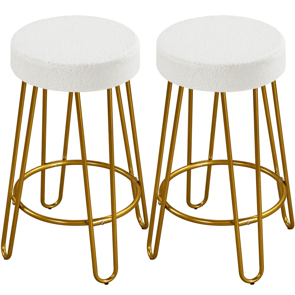 

SMILE MART 26.5"H Upholstered Velvet Counter Stools with Golden Metal Legs Set of 2, Ivory