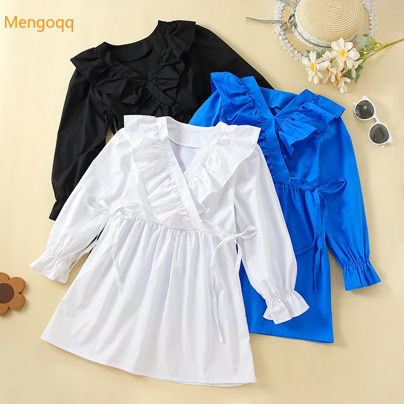 Pretty Princess Summer Full Sleeve Solid Bow Ruched Cotton 100% V-neck Knee-length Dress Young Children Clothing Party 2-7Y
Pretty Princess Summer Full Sleeve Solid Bow Ruched Cotton 100% V-neck Knee-length Dress Young Children Clothing Party 2-7Y