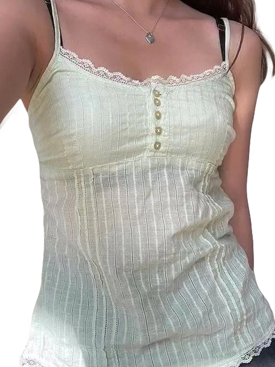 Женский летний облегающий топ с кружевной отделкой, обтягивающий кроп-топ без рукавов Y2K, обтягивающий топ с низким вырезом, жилет на пуговицах, уличная одежда 
Женский летний облегающий топ с кружевной отделкой, обтягивающий кроп-топ без рукавов Y2K, обтягивающий топ с низким вырезом, жилет на пуговицах, уличная одежда