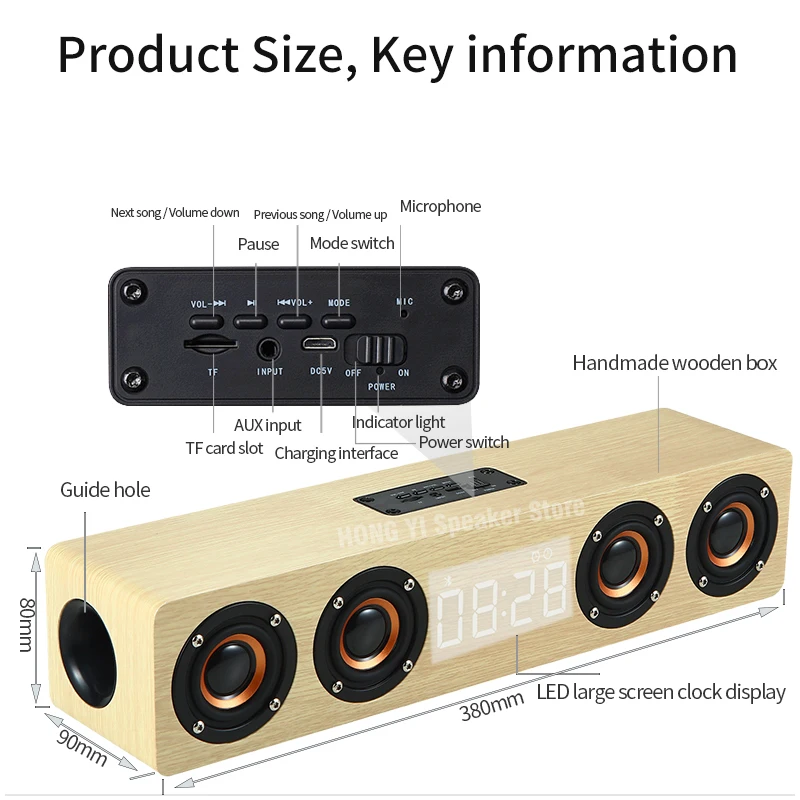 Wooden 20w Portable bar speaker W8C Stereo music surround LED clock Outdoor speaker Bluetooth speaker with FM radio
Wooden 20w Portable bar speaker W8C Stereo music surround LED clock Outdoor speaker Bluetooth speaker with FM radio