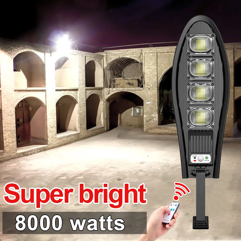 Новейший уличный солнечный светильник 8000 Вт, водонепроницаемый светодиодный садовый светильник с дистанционным управлением, Солнечная лампа, 3 режима, уличный светильник с датчиком движения
Новейший уличный солнечный светильник 8000 Вт, водонепроницаемый светодиодный садовый светильник с дистанционным управлением, Солнечная лампа, 3 режима, уличный светильник с датчиком движения