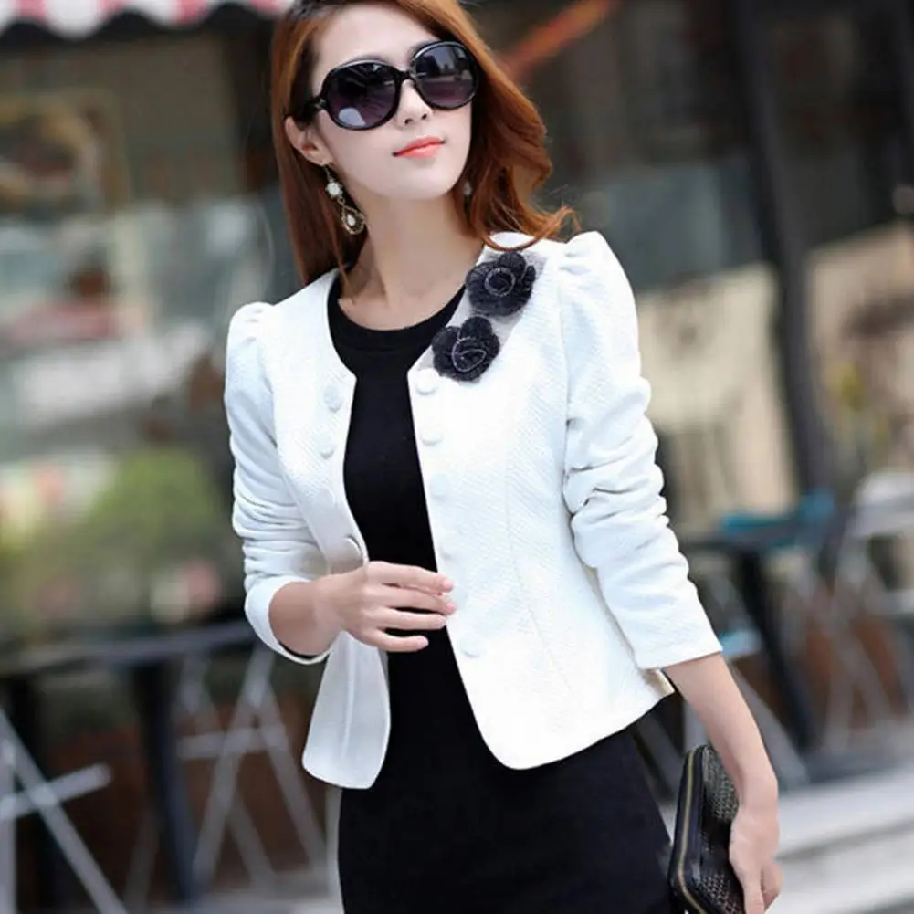 Formal Elegant Women Blazer Button Solid Color Long Sleeves Flower Collarless Warm Casual Slim Fit Autumn Suit Coat Jackets
Formal Elegant Women Blazer Button Solid Color Long Sleeves Flower Collarless Warm Casual Slim Fit Autumn Suit Coat Jackets