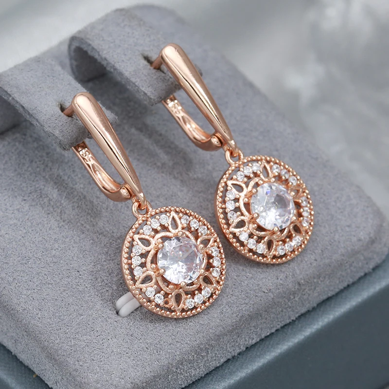 

Gulkina Hot Fashion Pendant Women's Earrings 585 Rose Gold Color Natural Zircon Disc Six Star Women's Daily Exquisite Jewelry