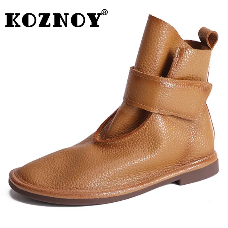 

Koznoy 2cm Natural Cow Genuine Leather Moccasins Spring Autumn Women Soft Flats Loafers Comfy Ladies Females Hook Retro Shoes