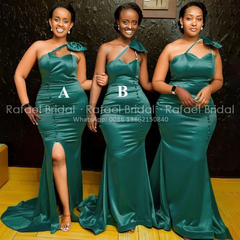 Emerald Green Mermaid Bridesmaid Dresses With Bow Double One Shoulder Side Split Long Formal Dress Maid Of Honor
Emerald Green Mermaid Bridesmaid Dresses With Bow Double One Shoulder Side Split Long Formal Dress Maid Of Honor