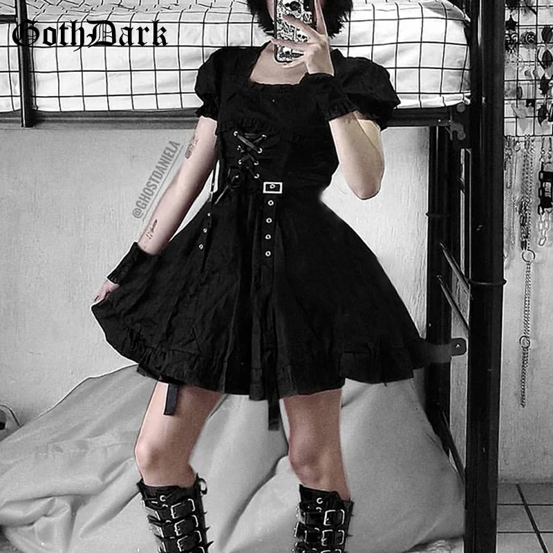 Goth Dark Harajuku Mall Gothic Ruffles Mini Dresses Women Grunge Black Punk Slim Eyelet Dress Short Sleeve Alt Partywear Summer
Goth Dark Harajuku Mall Gothic Ruffles Mini Dresses Women Grunge Black Punk Slim Eyelet Dress Short Sleeve Alt Partywear Summer