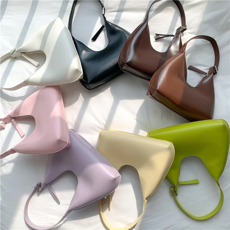 

Casual Half Moon Hobo Bag Designer Solid Colour Pu Leather Shoulder Bag Zipper Small Handbag Female Armpit Clutches and Purse