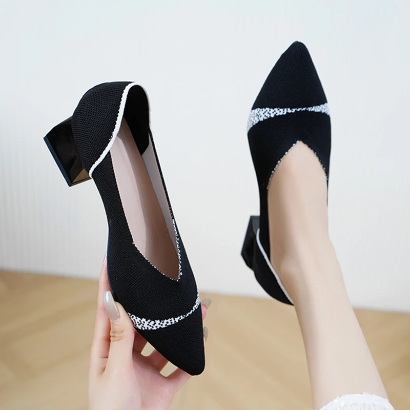 

Женские туфли на среднем каблуке, сетчатые сандалии на массивном каблуке, дизайнерские привлекательные брендовые туфли с острым носком, классические туфли-лодочки, женская обувь на осень, 2023