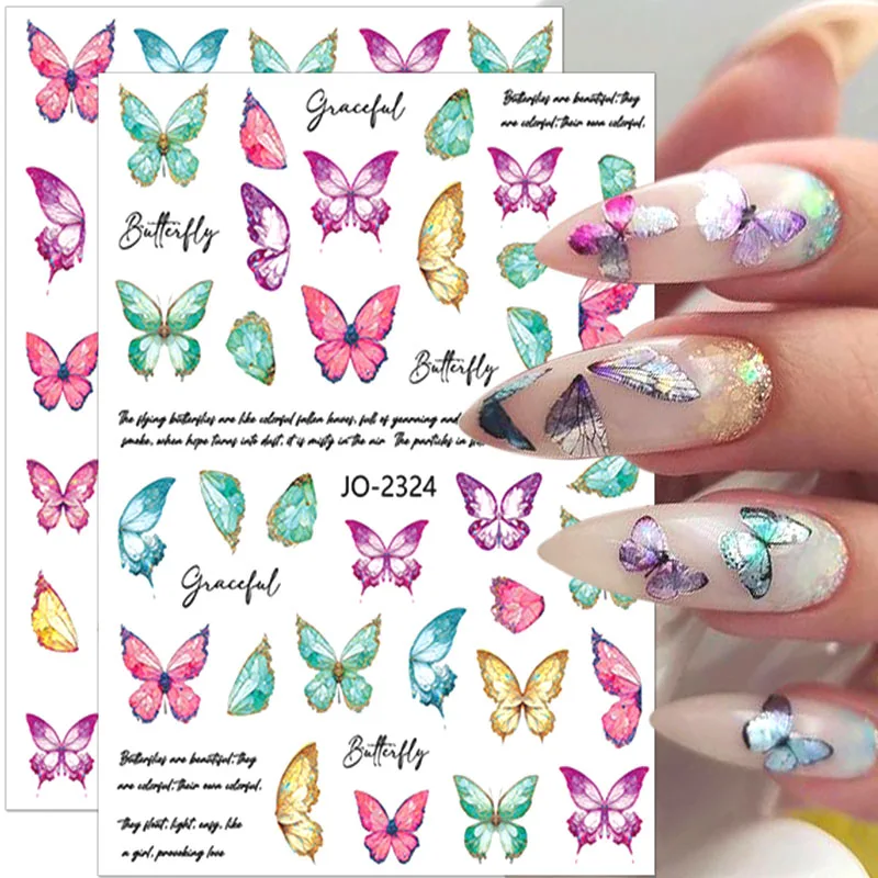 

3D наклейки для ногтей с бабочками, самоклеящиеся наклейки для ногтей, красочные бабочки, наклейки для ногтей, наклейки с бабочками для декора ногтей