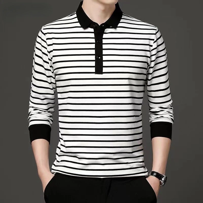 2023 Spring and Summer New Men's Slim Fit Long Sleeve T-shirt POLO Collar Black and White Stripe Youth Fashion Leisure Commuting
2023 Spring and Summer New Men's Slim Fit Long Sleeve T-shirt POLO Collar Black and White Stripe Youth Fashion Leisure Commuting