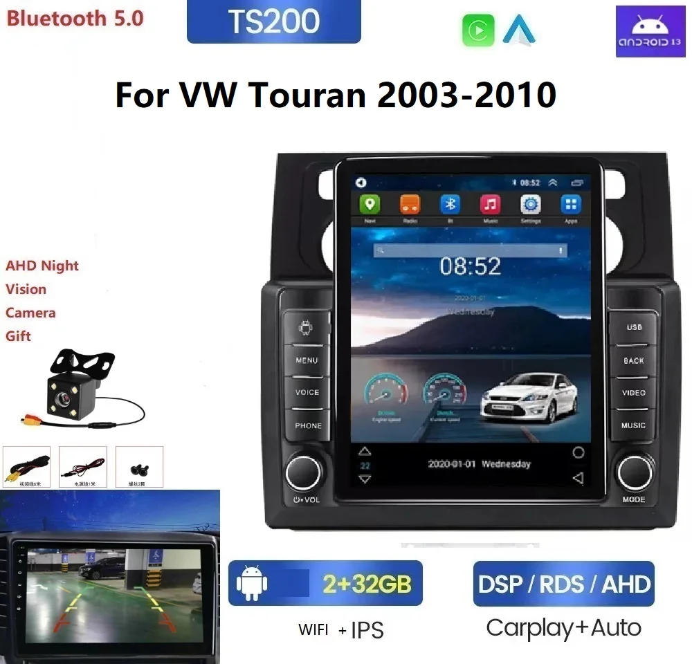 Android 13 8 + 128G IPS 2 5D DSP автомобильный радио стерео для VW Touran 2003-2010 RDS 360 камера