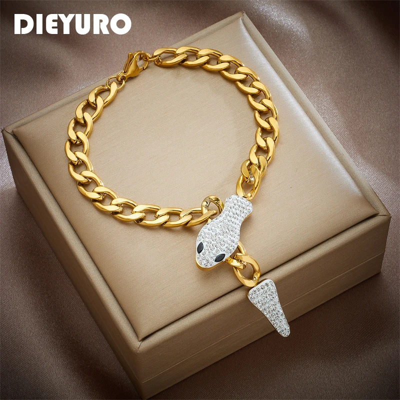 DIEYURO 316L Stainless Steel Rhinestone Snake Charm Bracelet For Women Fashion Thick Chain Girls Punk Hip Hop Wrist Jewelry Gift
DIEYURO 316L Stainless Steel Rhinestone Snake Charm Bracelet For Women Fashion Thick Chain Girls Punk Hip Hop Wrist Jewelry Gift