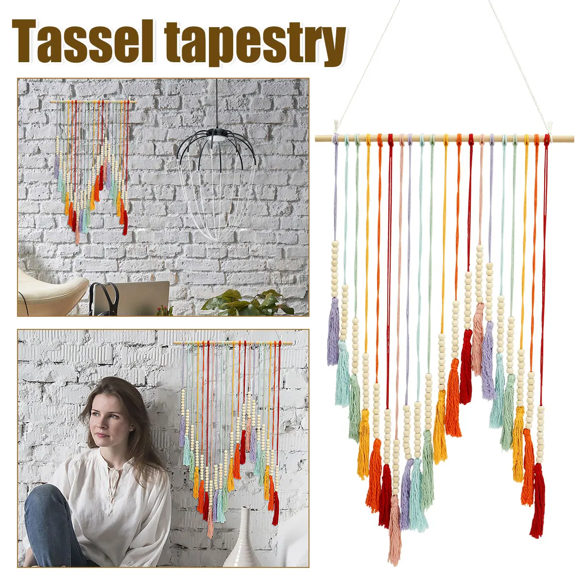New Macrame Wall Hanging Tapestry with Wooden Beads Handmade Bohemian Tapestry Woven Wall Art Decor Colorful Tassel Cotton
New Macrame Wall Hanging Tapestry with Wooden Beads Handmade Bohemian Tapestry Woven Wall Art Decor Colorful Tassel Cotton