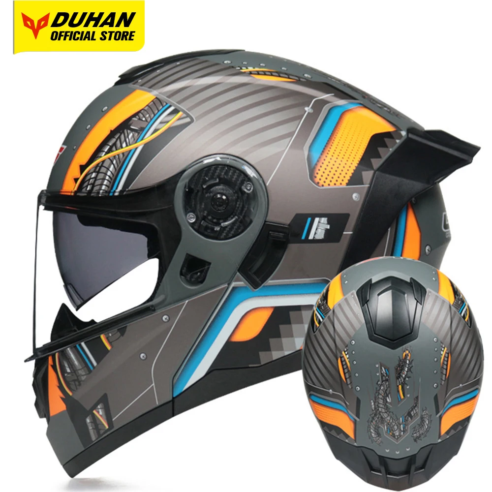 

Four Seasons Safety Dual Lens Racing Motorcycle Helmet Off-Road Full Face Modular Flip Helmet Internal Visor Removable Lining