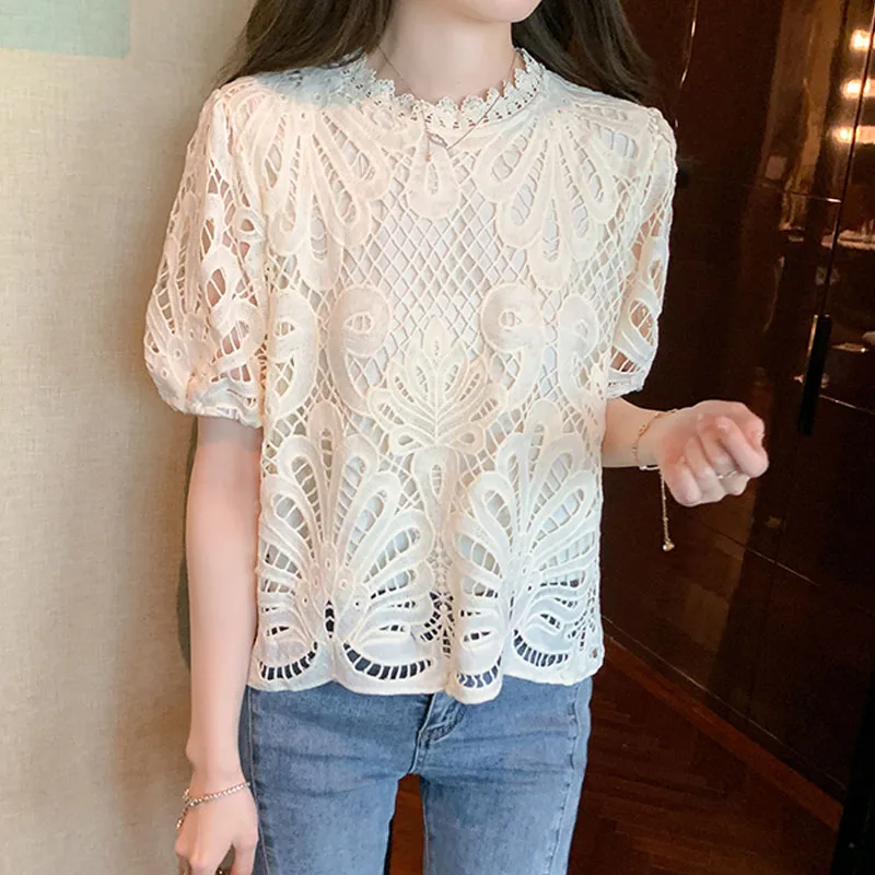 Женская кружевная блузка, Элегантная блузка во французском стиле с вышивкой, круглым вырезом и коротким рукавом-фонариком, 25365
Женская кружевная блузка, Элегантная блузка во французском стиле с вышивкой, круглым вырезом и коротким рукавом-фонариком, 25365
