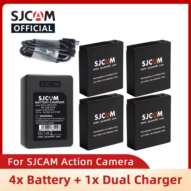 

Original SJCAM 4pcs Battery + Dual Charger For SJ4000 SJ5000 SJ5000X M10 M20 SJ6 SJ7 SJ8 Pro SJ9 SJ10 PRO SJ10X Action Camera