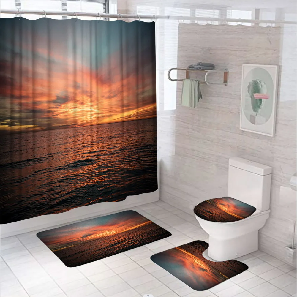 Ocean Sunset Glow Shower Curtain Sets Natural Scenery Sea Waves Skyline Fabric Bathroom Curtains With Bath Mats Rug Toilet Cover
Ocean Sunset Glow Shower Curtain Sets Natural Scenery Sea Waves Skyline Fabric Bathroom Curtains With Bath Mats Rug Toilet Cover
