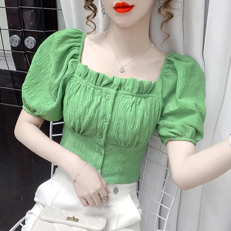 Short Sleeve Women Blouse 2022 Real Photo New Lantern Sleeve Short All-Match Solid Color Summer Square Collar Chiffon Shirts
Short Sleeve Women Blouse 2022 Real Photo New Lantern Sleeve Short All-Match Solid Color Summer Square Collar Chiffon Shirts