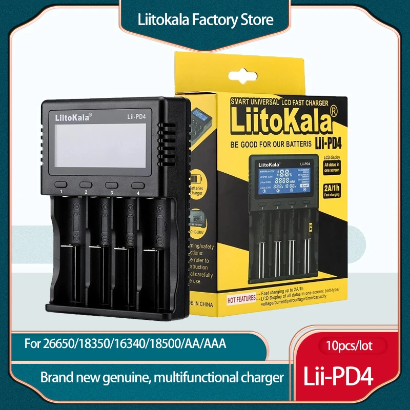 10pcs/lot LiitoKala Lii-PD4 4 slot LCD 18650 Battery Charger for 1.2V 3.7V Li-ion 18650/18500/16340/26650/21700 /20700/18350
10pcs/lot LiitoKala Lii-PD4 4 slot LCD 18650 Battery Charger for 1.2V 3.7V Li-ion 18650/18500/16340/26650/21700 /20700/18350