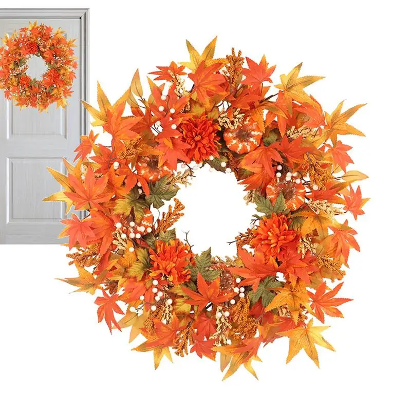 

Maple Leaf Wreath | Artificial Fall Wreaths Front Door Decorations | Farmhouse Seasonal Hanger Decor 60cm/23.62inch Autumn Harve