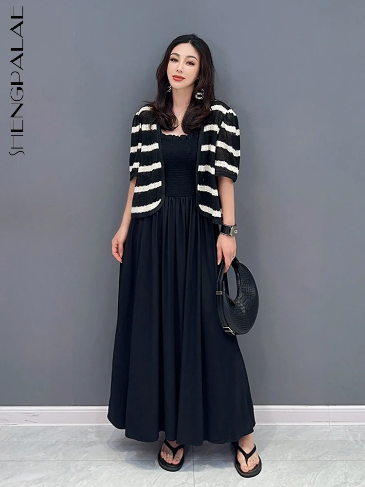 SHENGPALAE Fashion Women's 2 Pcs Sets Striped Short Sleeve Shawl A-line Patchwork Folds Camisole Dress Summer 2023 New 5R4323
SHENGPALAE Fashion Women's 2 Pcs Sets Striped Short Sleeve Shawl A-line Patchwork Folds Camisole Dress Summer 2023 New 5R4323