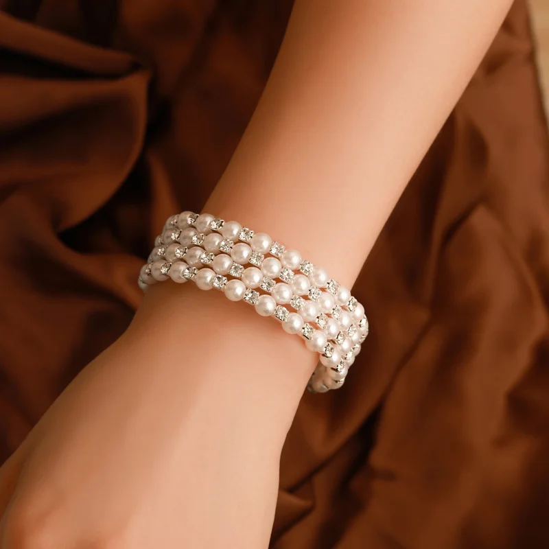 Diamond Inlaid 4-layer Pearl Elastic Bracelet for Women's Engagement Wedding Bracelet Korean Fashion Women's Bracelet
Diamond Inlaid 4-layer Pearl Elastic Bracelet for Women's Engagement Wedding Bracelet Korean Fashion Women's Bracelet