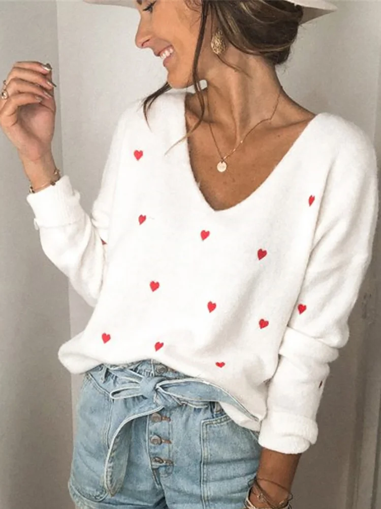 V Neck Embroidery Heart Sweater Women Pullover Knitwear Korean Style Kawaii Jumper Winter Casual Sweaters Tops Sale
V Neck Embroidery Heart Sweater Women Pullover Knitwear Korean Style Kawaii Jumper Winter Casual Sweaters Tops Sale