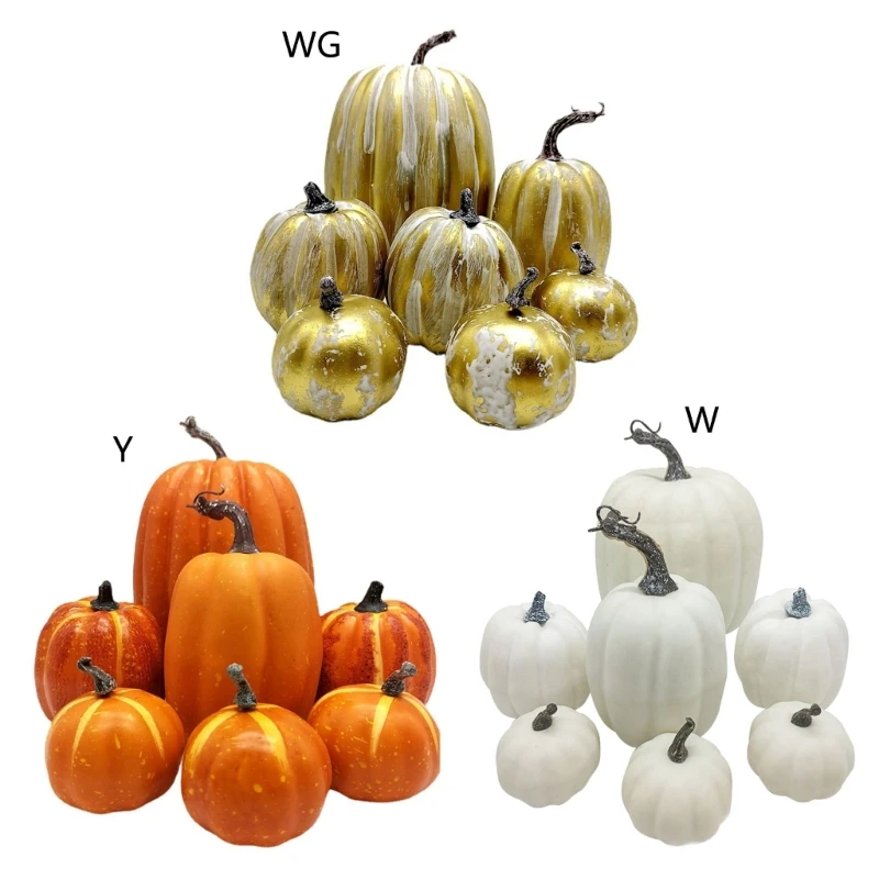 7Pcs Artificial Pumpkins in Gold Halloween Ornament for Autumn Tabletop Decor 
7Pcs Artificial Pumpkins in Gold Halloween Ornament for Autumn Tabletop Decor