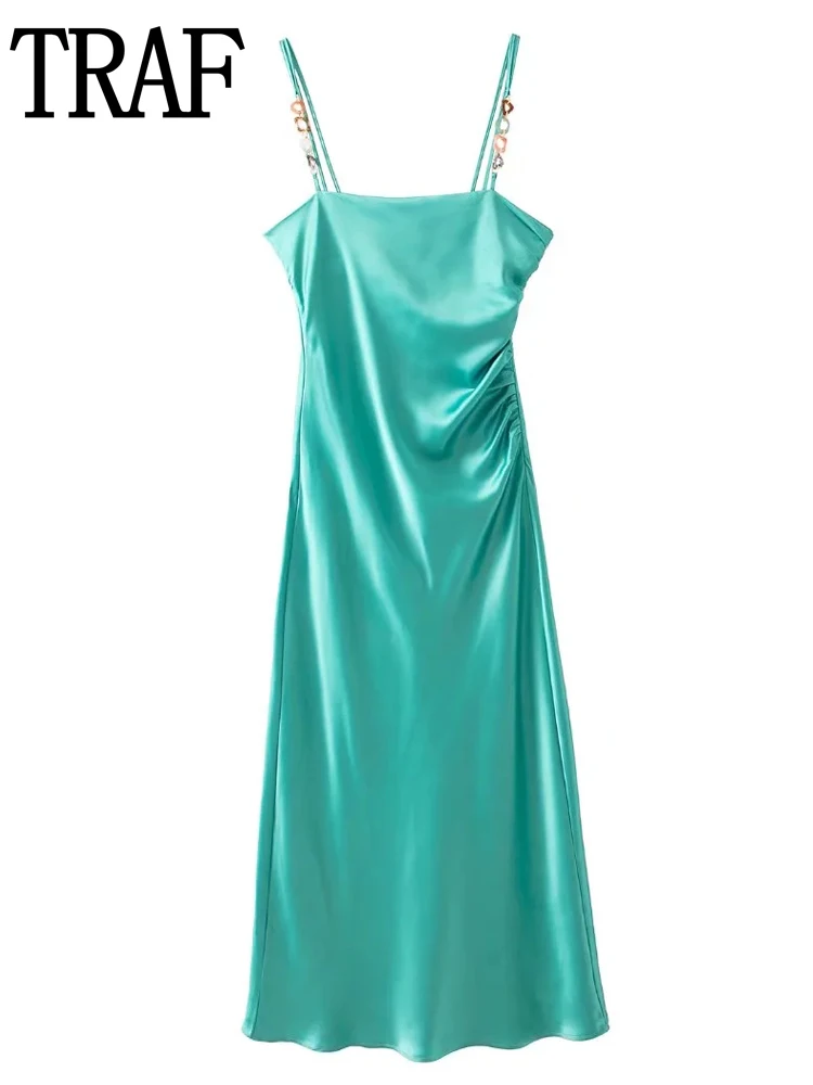 TRAF Green Satin Dress Woman Off Shoulder Slip Dress Summer Backless Long Dresses Women 2022 Pleated Camisole Party Dresses
TRAF Green Satin Dress Woman Off Shoulder Slip Dress Summer Backless Long Dresses Women 2022 Pleated Camisole Party Dresses