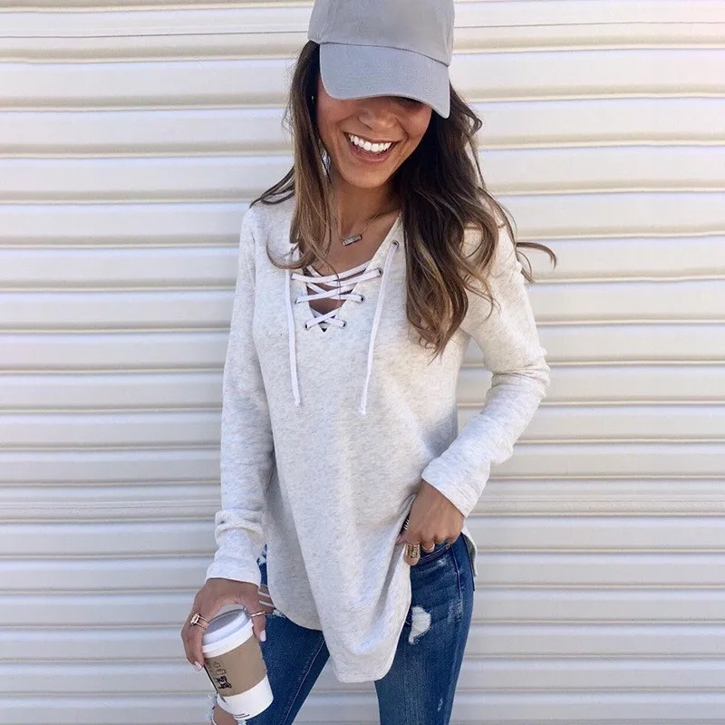 XXL 2023 Summer Women Solid Tee Shirts T-Shirt V Neck Long Sleeve Cross Bandage Tshirts Femme Tops Black White
XXL 2023 Summer Women Solid Tee Shirts T-Shirt V Neck Long Sleeve Cross Bandage Tshirts Femme Tops Black White