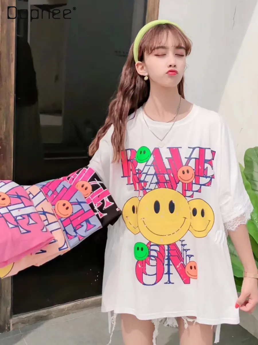 2023 Spring and Summer New Cotton Cartoon Printed Lace Stitching Short Sleeve Round Neck Pullover Cute Sweet T-shirt Top Women
2023 Spring and Summer New Cotton Cartoon Printed Lace Stitching Short Sleeve Round Neck Pullover Cute Sweet T-shirt Top Women