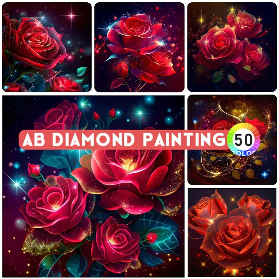 

Алмазная живопись AB Drill, красная роза, наклейка на стену, цветок 5D, мозаика ручной работы, домашний декор