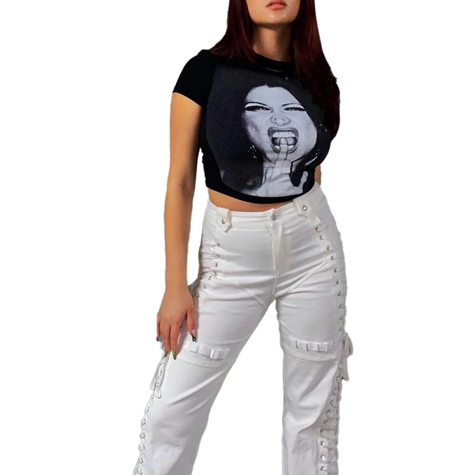Women Summer Casual T-shirt, 3D Portrait Print Short Sleeve Round Slim-Fit Show Navel Cropped Tops
Women Summer Casual T-shirt, 3D Portrait Print Short Sleeve Round Slim-Fit Show Navel Cropped Tops