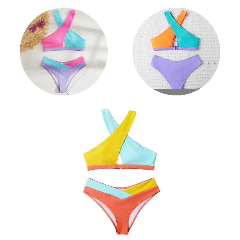 

Женский комплект с трусами, летний купальник без косточек, Цветной купальник в стиле пэчворк, купальный костюм